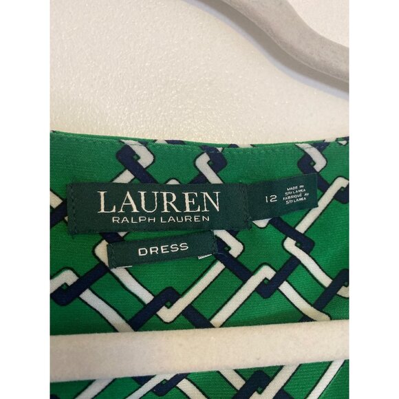 Lauren Ralph Lauren Green Geometric Print Stretch Midi-Dress Size 12 - Picture 4 of 5